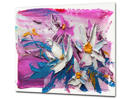 UNIQUE Tempered GLASS Kitchen Board –Scratch Resistant Glass Cutting Board – MEASURES: SINGLE: 60 x 52 cm (23,62” x 20,47”); DOUBLE: 30 x 52 cm (11,81” x 20,47”); D35 Art Series : Bouquet of flowers