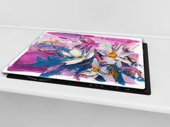 UNIQUE Tempered GLASS Kitchen Board –Scratch Resistant Glass Cutting Board – MEASURES: SINGLE: 60 x 52 cm (23,62” x 20,47”); DOUBLE: 30 x 52 cm (11,81” x 20,47”); D35 Art Series : Bouquet of flowers