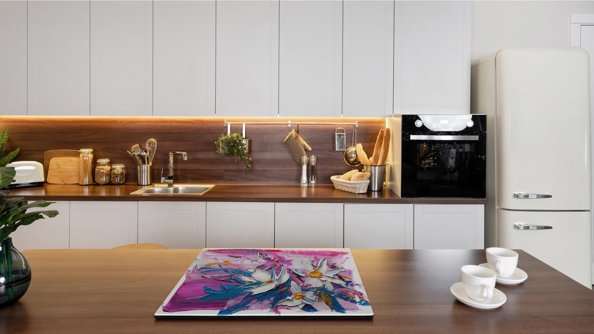 UNIQUE Tempered GLASS Kitchen Board –Scratch Resistant Glass Cutting Board – MEASURES: SINGLE: 60 x 52 cm (23,62” x 20,47”); DOUBLE: 30 x 52 cm (11,81” x 20,47”); D35 Art Series : Bouquet of flowers