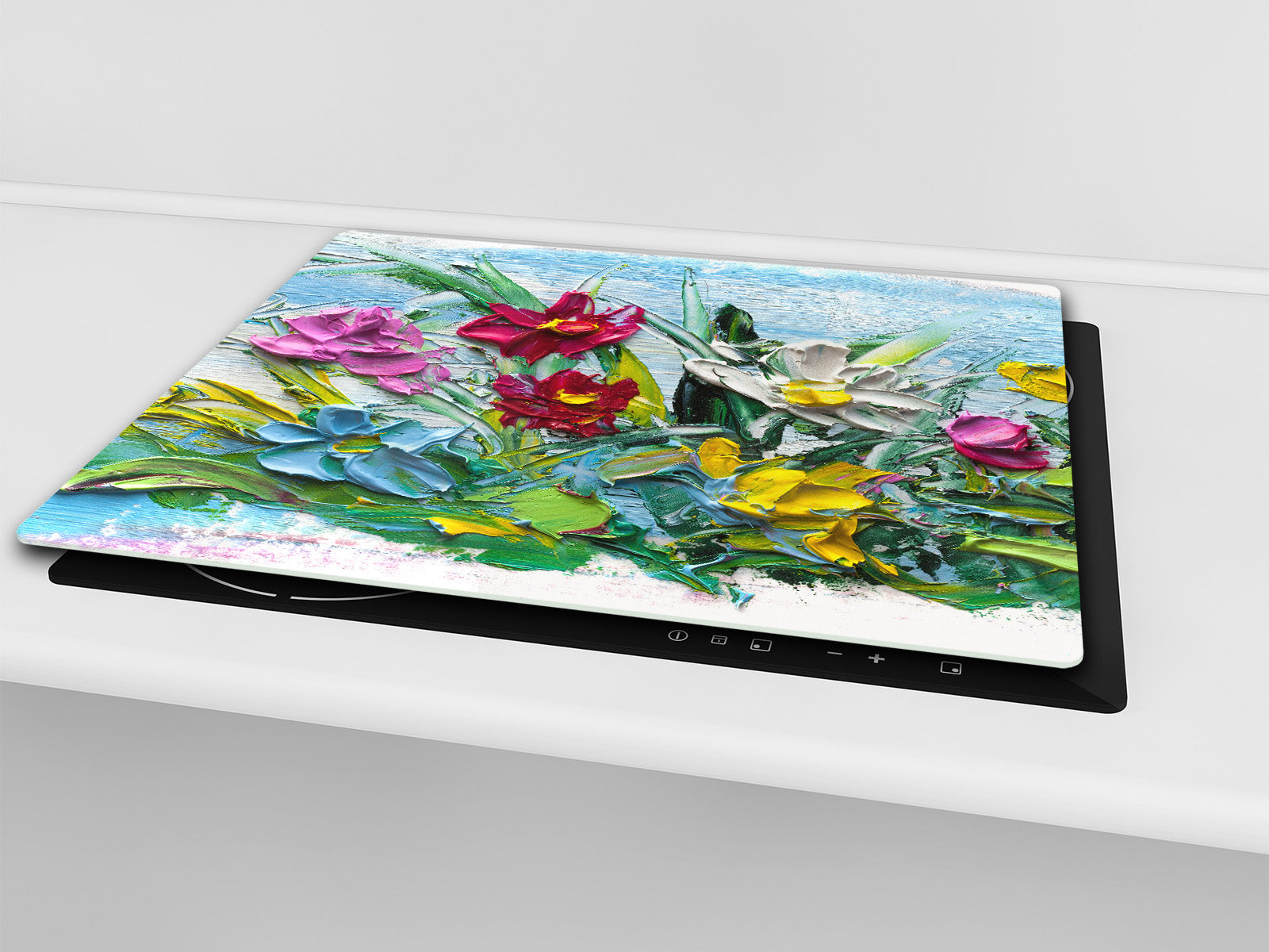 UNIQUE Tempered GLASS Kitchen Board –Scratch Resistant Glass Cutting Board – MEASURES: SINGLE: 60 x 52 cm (23,62” x 20,47”); DOUBLE: 30 x 52 cm (11,81” x 20,47”); D35 Art Series : Bouquet of flowers 2
