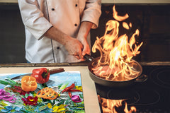 UNIQUE Tempered GLASS Kitchen Board –Scratch Resistant Glass Cutting Board – MEASURES: SINGLE: 60 x 52 cm (23,62” x 20,47”); DOUBLE: 30 x 52 cm (11,81” x 20,47”); D35 Art Series : Bouquet of flowers 2