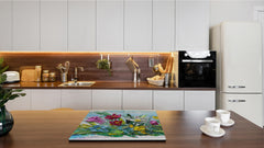 UNIQUE Tempered GLASS Kitchen Board –Scratch Resistant Glass Cutting Board – MEASURES: SINGLE: 60 x 52 cm (23,62” x 20,47”); DOUBLE: 30 x 52 cm (11,81” x 20,47”); D35 Art Series : Bouquet of flowers 2