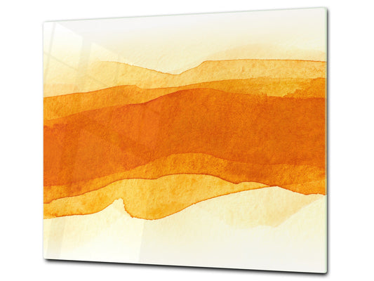UNIQUE Tempered GLASS Kitchen Board –Scratch Resistant Glass Cutting Board – MEASURES: SINGLE: 60 x 52 cm (23,62” x 20,47”); DOUBLE: 30 x 52 cm (11,81” x 20,47”); D35 Art Series : Orange watercolour