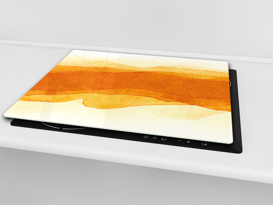 UNIQUE Tempered GLASS Kitchen Board –Scratch Resistant Glass Cutting Board – MEASURES: SINGLE: 60 x 52 cm (23,62” x 20,47”); DOUBLE: 30 x 52 cm (11,81” x 20,47”); D35 Art Series : Orange watercolour