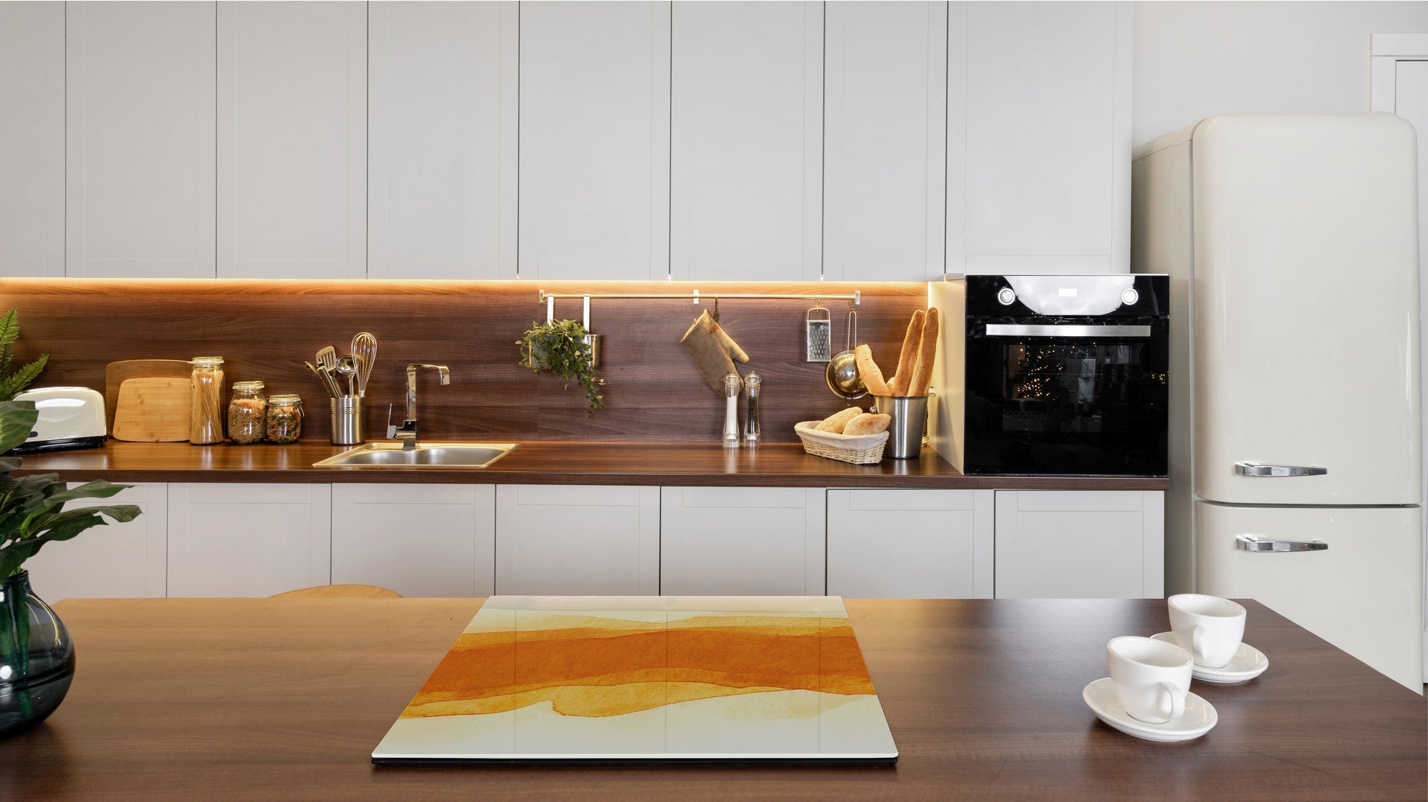 UNIQUE Tempered GLASS Kitchen Board –Scratch Resistant Glass Cutting Board – MEASURES: SINGLE: 60 x 52 cm (23,62” x 20,47”); DOUBLE: 30 x 52 cm (11,81” x 20,47”); D35 Art Series : Orange watercolour