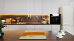 UNIQUE Tempered GLASS Kitchen Board –Scratch Resistant Glass Cutting Board – MEASURES: SINGLE: 60 x 52 cm (23,62” x 20,47”); DOUBLE: 30 x 52 cm (11,81” x 20,47”); D35 Art Series : Orange watercolour