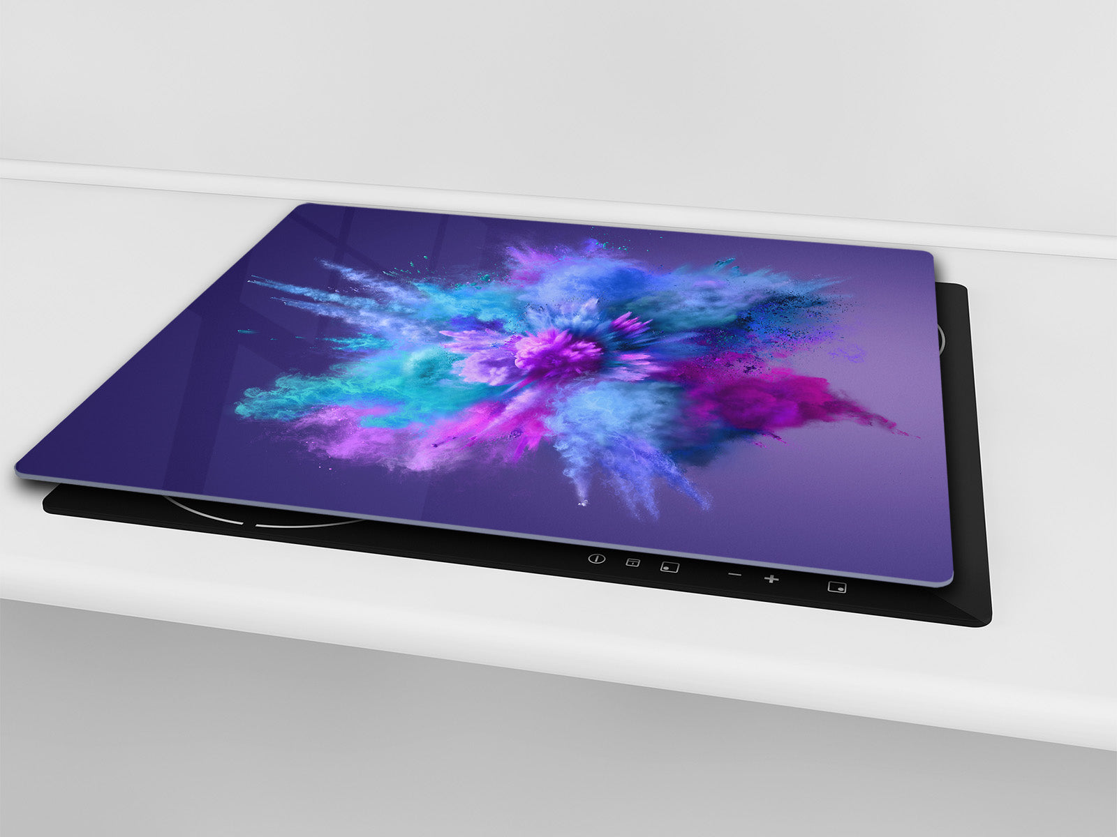 UNIQUE Tempered GLASS Kitchen Board –Scratch Resistant Glass Cutting Board – MEASURES: SINGLE: 60 x 52 cm (23,62” x 20,47”); DOUBLE: 30 x 52 cm (11,81” x 20,47”); D35 Art Series : Colour explosion 1