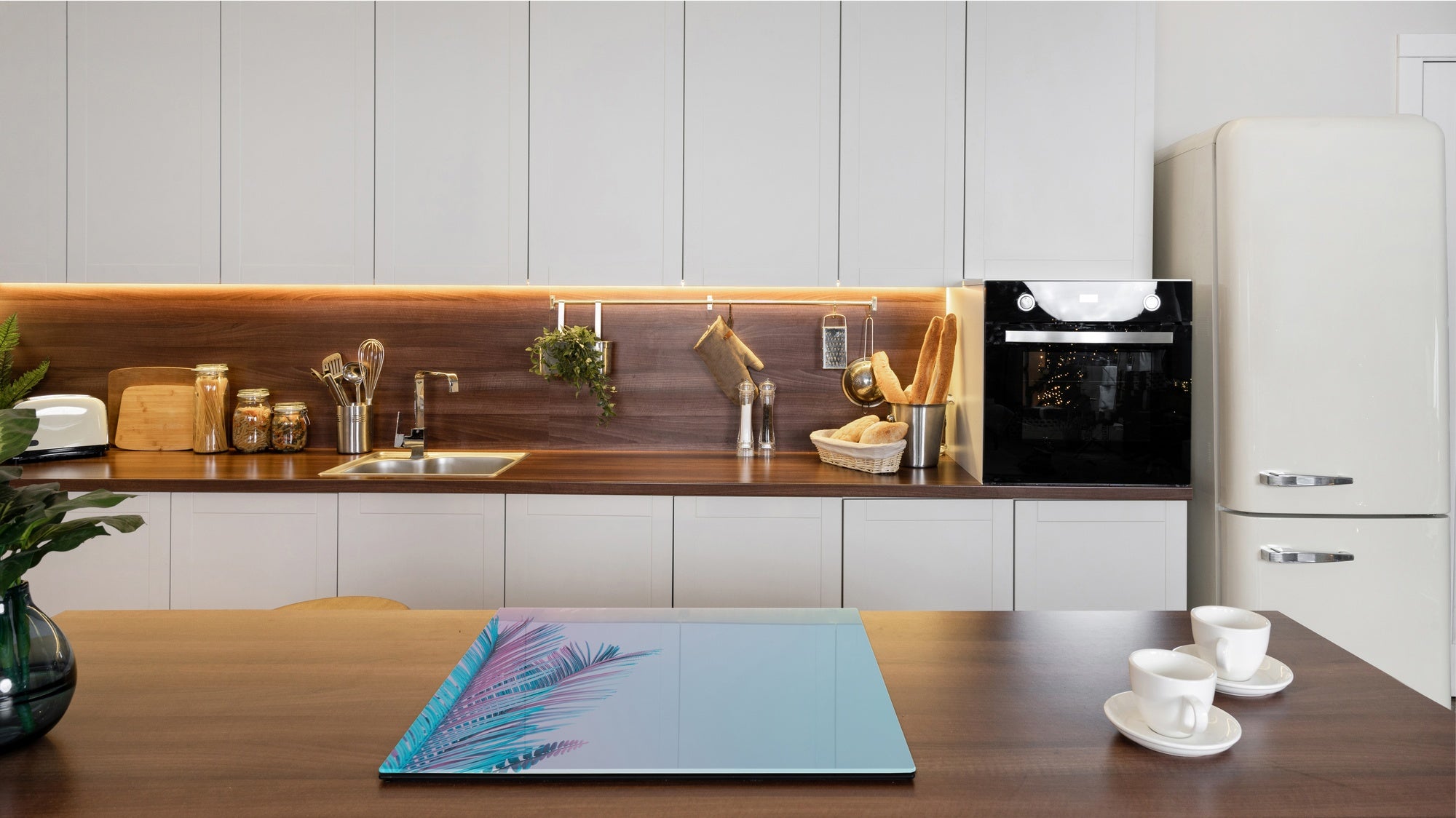Tempered GLASS Cutting Board – Worktop saver and Pastry Board –- Glass Kitchen Board; MEASURES: SINGLE: 60 x 52 cm (23,62” x 20,47”); DOUBLE: 30 x 52 cm (11,81” x 20,47”); D34 Nature Series: Tropical leaves