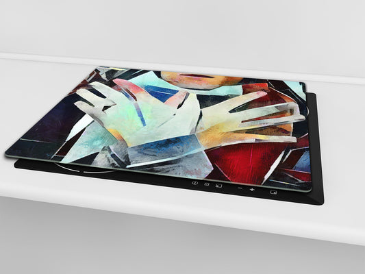 Tempered Glass Multi-Function Board: Cooktop Cover, Pastry and Hot Pot Stand and Worktop Saver – MEASURES: SINGLE: 60 x 52 cm; DOUBLE: 2 x 30 x 52 cm; D43 Abstract Concepts Series 2 : Cubist Gestures
