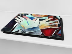 Tempered Glass Multi-Function Board: Cooktop Cover, Pastry and Hot Pot Stand and Worktop Saver – MEASURES: SINGLE: 60 x 52 cm; DOUBLE: 2 x 30 x 52 cm; D43 Abstract Concepts Series 2 : Cubist Gestures