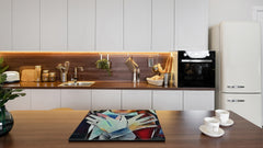 Tempered Glass Multi-Function Board: Cooktop Cover, Pastry and Hot Pot Stand and Worktop Saver – MEASURES: SINGLE: 60 x 52 cm; DOUBLE: 2 x 30 x 52 cm; D43 Abstract Concepts Series 2 : Cubist Gestures