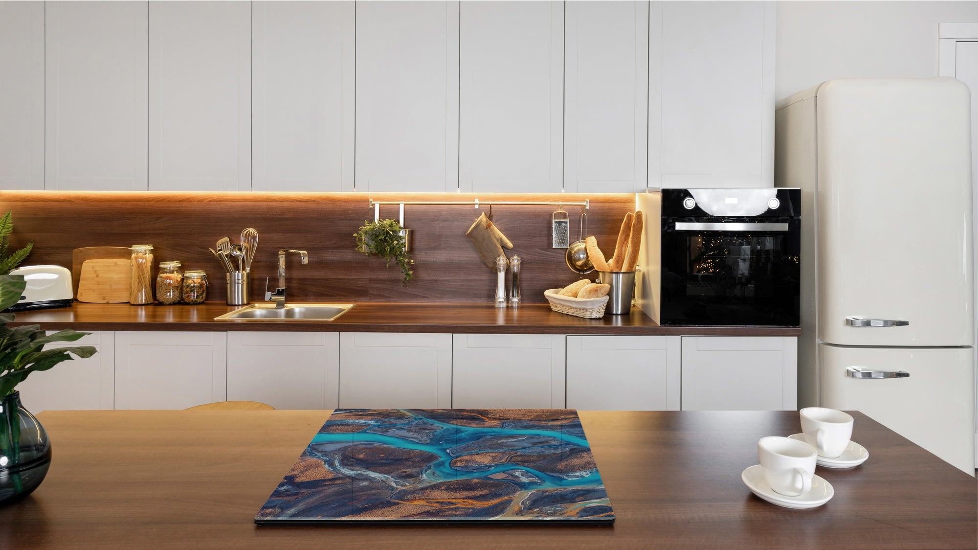 TEMPERED GLASS CHOPPING BOARD – Glass Cutting Board and Worktop Saver; MEASURES: SINGLE: 60 x 52 cm (23,62” x 20,47”); DOUBLE: 30 x 52 cm (11,81” x 20,47”); D36 Textures Series : River veins