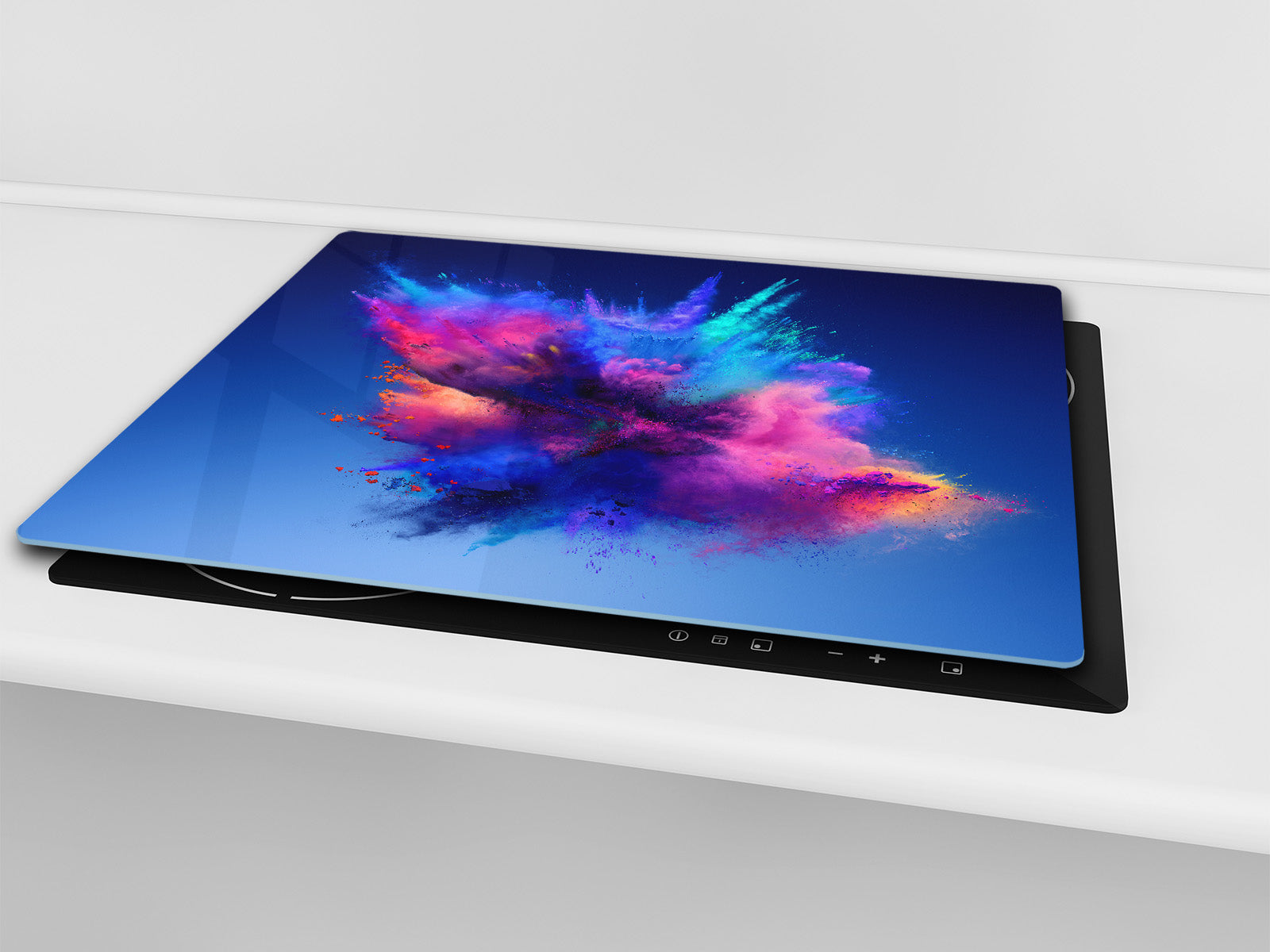 UNIQUE Tempered GLASS Kitchen Board –Scratch Resistant Glass Cutting Board – MEASURES: SINGLE: 60 x 52 cm (23,62” x 20,47”); DOUBLE: 30 x 52 cm (11,81” x 20,47”); D35 Art Series : Colour explosion 2