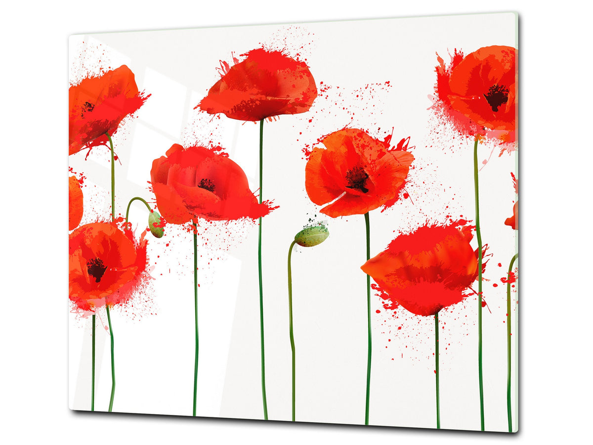 Tempered GLASS Cutting Board – Worktop saver and Pastry Board –- Glass Kitchen Board; MEASURES: SINGLE: 60 x 52 cm (23,62” x 20,47”); DOUBLE: 30 x 52 cm (11,81” x 20,47”); D34 Nature Series: Poppy seed flowers
