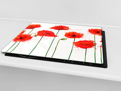 Tempered GLASS Cutting Board – Worktop saver and Pastry Board –- Glass Kitchen Board; MEASURES: SINGLE: 60 x 52 cm (23,62” x 20,47”); DOUBLE: 30 x 52 cm (11,81” x 20,47”); D34 Nature Series: Poppy seed flowers