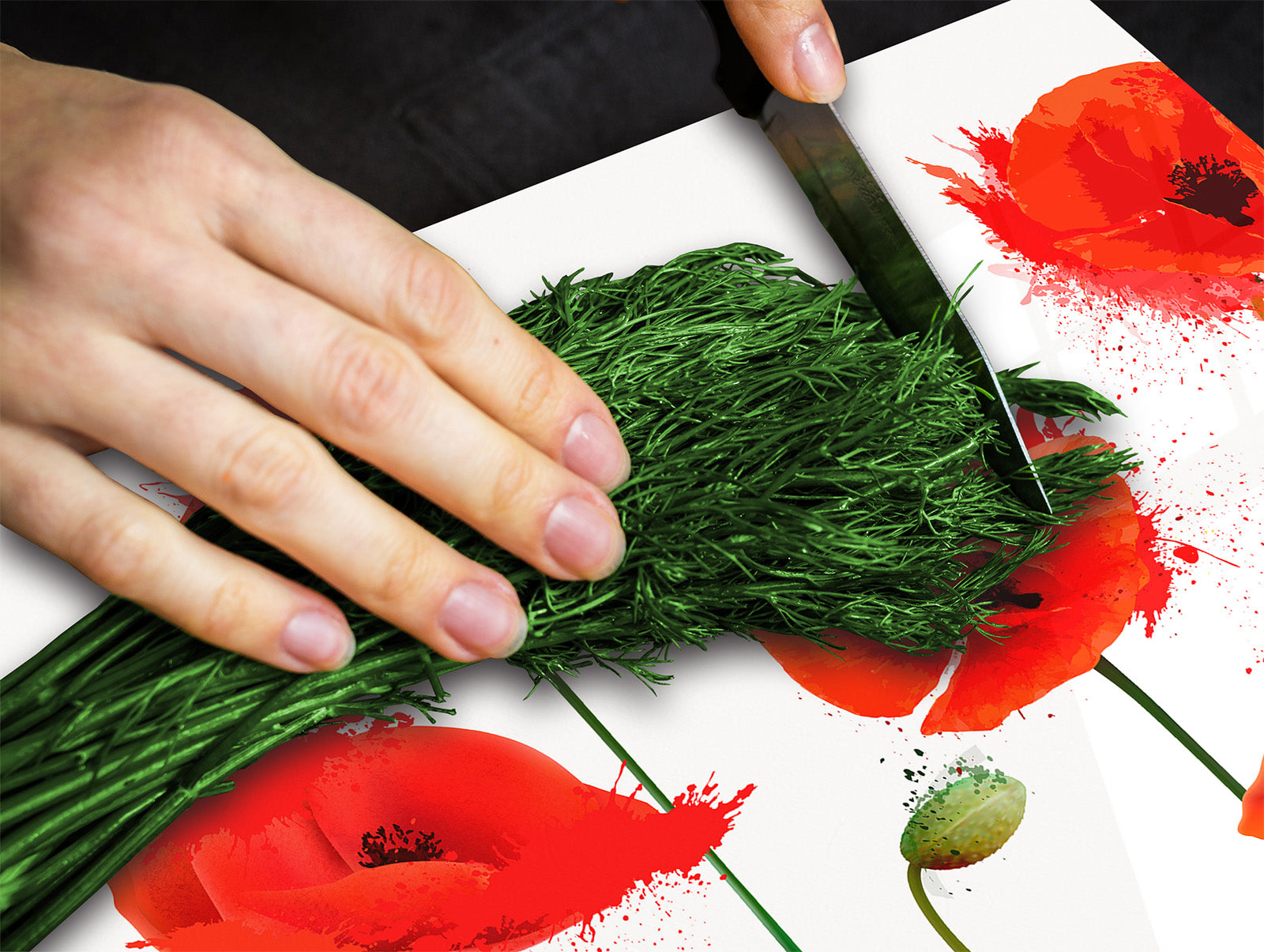 Tempered GLASS Cutting Board – Worktop saver and Pastry Board –- Glass Kitchen Board; MEASURES: SINGLE: 60 x 52 cm (23,62” x 20,47”); DOUBLE: 30 x 52 cm (11,81” x 20,47”); D34 Nature Series: Poppy seed flowers