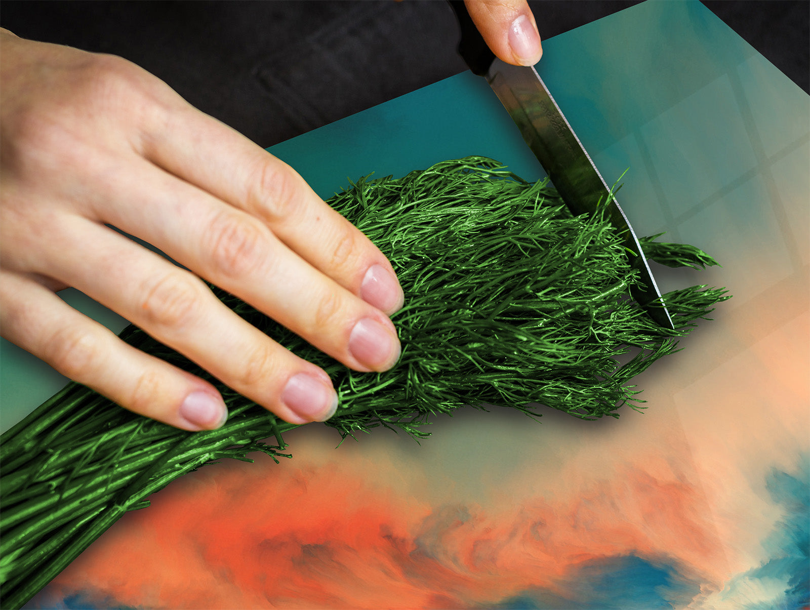 UNIQUE Tempered GLASS Kitchen Board –Scratch Resistant Glass Cutting Board – MEASURES: SINGLE: 60 x 52 cm (23,62” x 20,47”); DOUBLE: 30 x 52 cm (11,81” x 20,47”); D35 Art Series : Colourful sunset