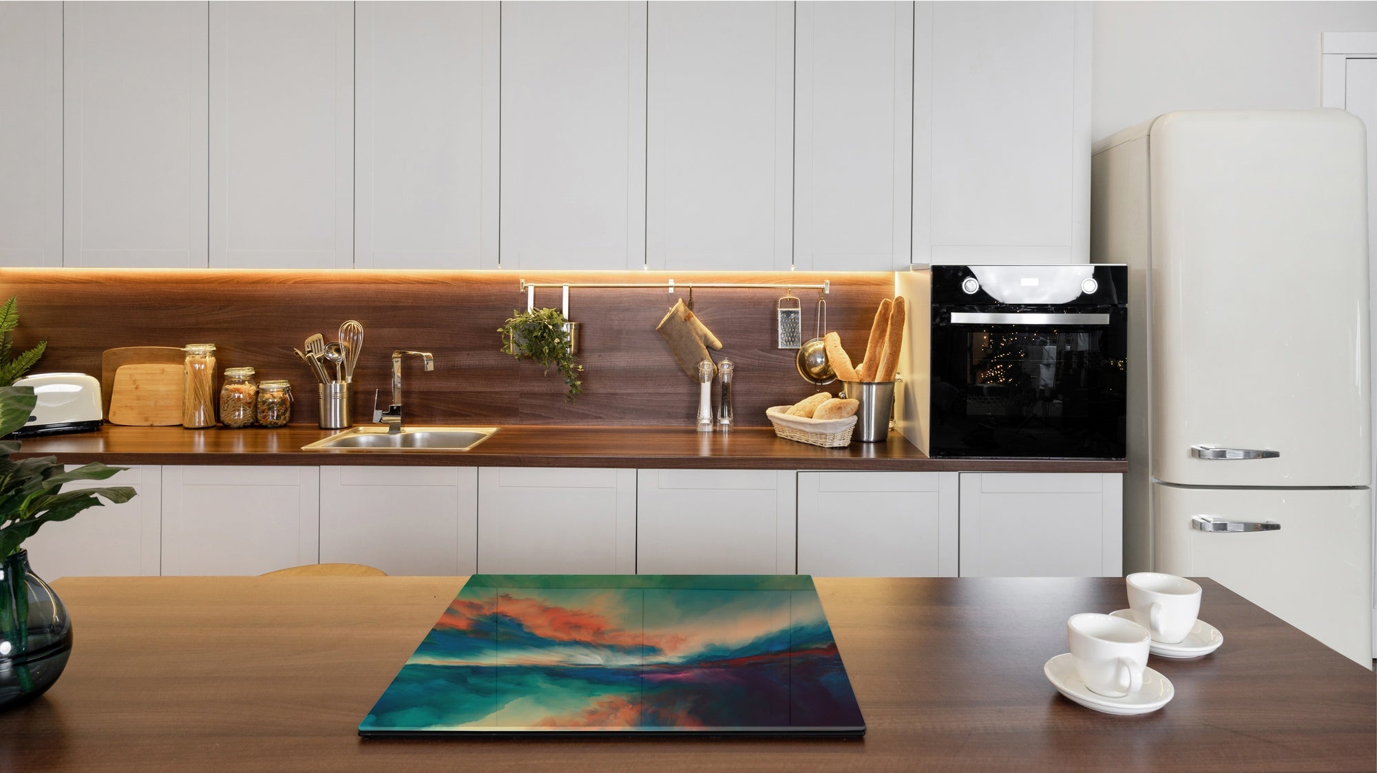 UNIQUE Tempered GLASS Kitchen Board –Scratch Resistant Glass Cutting Board – MEASURES: SINGLE: 60 x 52 cm (23,62” x 20,47”); DOUBLE: 30 x 52 cm (11,81” x 20,47”); D35 Art Series : Colourful sunset