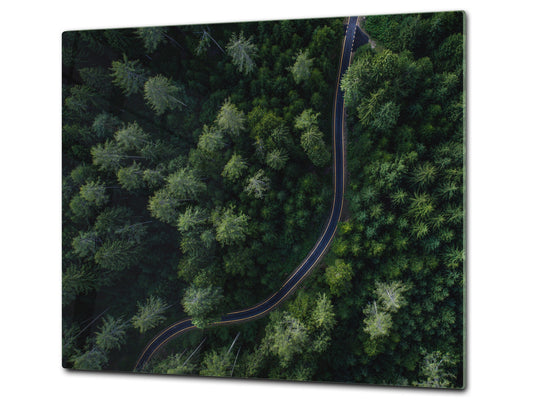 Chopping Board Set - Induction Cooktop Cover –Glass Cutting Board; MEASURES: SINGLE: 60 x 52 cm (23,62” x 20,47”); DOUBLE: 30 x 52 cm (11,81” x 20,47”); D39 Miscellaneous Series : Forest road