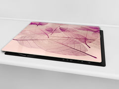Tempered GLASS Cutting Board – Worktop saver and Pastry Board –- Glass Kitchen Board; MEASURES: SINGLE: 60 x 52 cm (23,62” x 20,47”); DOUBLE: 30 x 52 cm (11,81” x 20,47”); D34 Nature Series: Transparent purple leaves