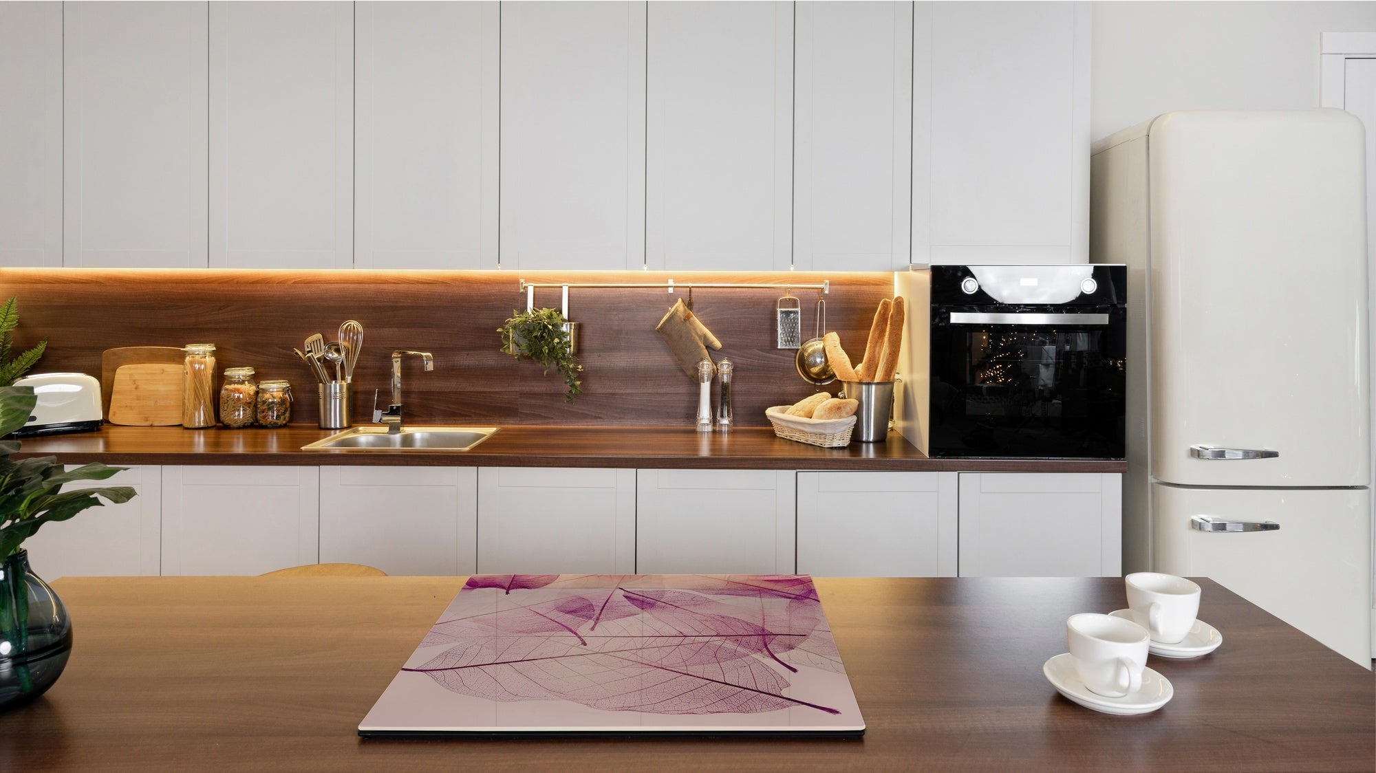 Tempered GLASS Cutting Board – Worktop saver and Pastry Board –- Glass Kitchen Board; MEASURES: SINGLE: 60 x 52 cm (23,62” x 20,47”); DOUBLE: 30 x 52 cm (11,81” x 20,47”); D34 Nature Series: Transparent purple leaves