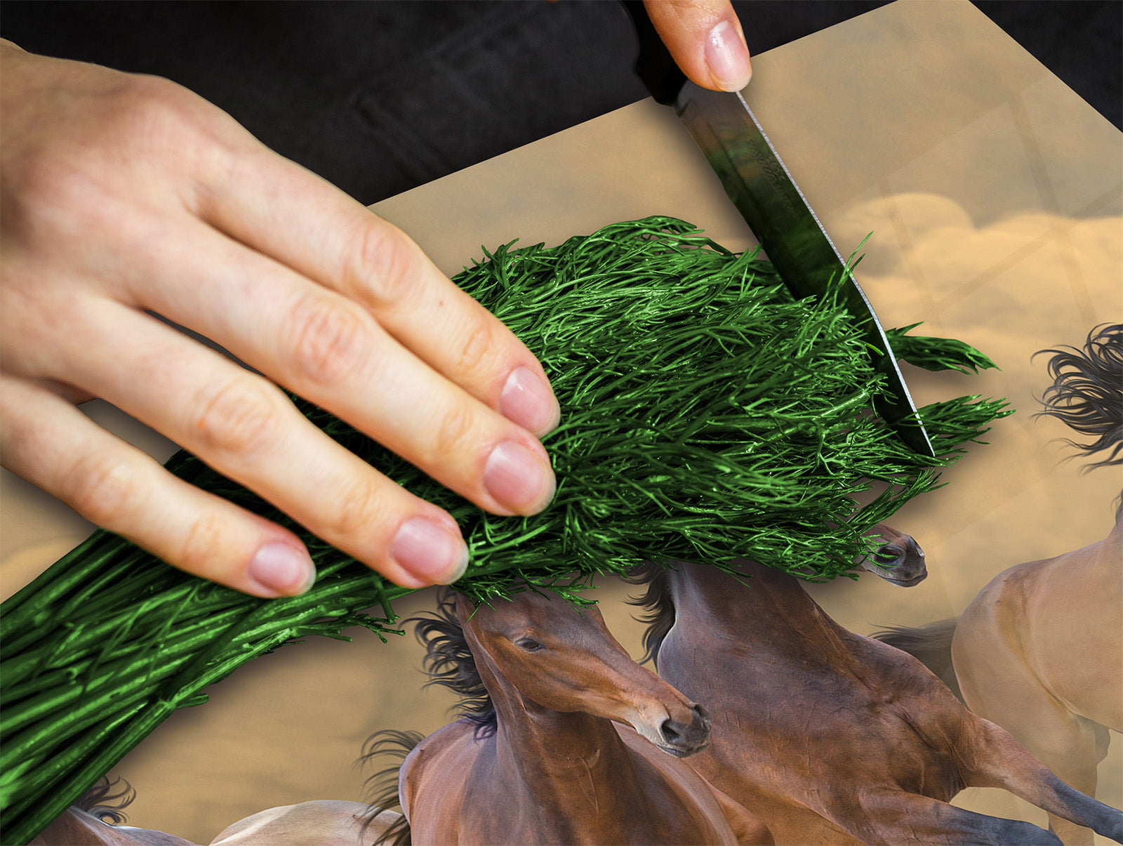 Induction Cooktop Cover Kitchen Board – Impact Resistant Glass Pastry Board; MEASURES: SINGLE: 60 x 52 cm (23,62” x 20,47”); DOUBLE: 30 x 52 cm (11,81” x 20,47”); D37 Animals Series : Galloping horses