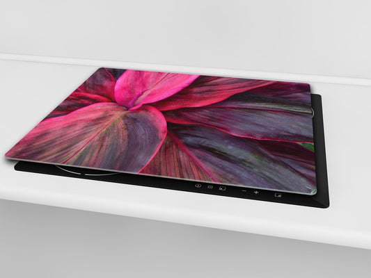 Tempered GLASS Cutting Board – Worktop saver and Pastry Board –- Glass Kitchen Board; MEASURES: SINGLE: 60 x 52 cm (23,62” x 20,47”); DOUBLE: 30 x 52 cm (11,81” x 20,47”); D34 Nature Series: Fluorescent leaves