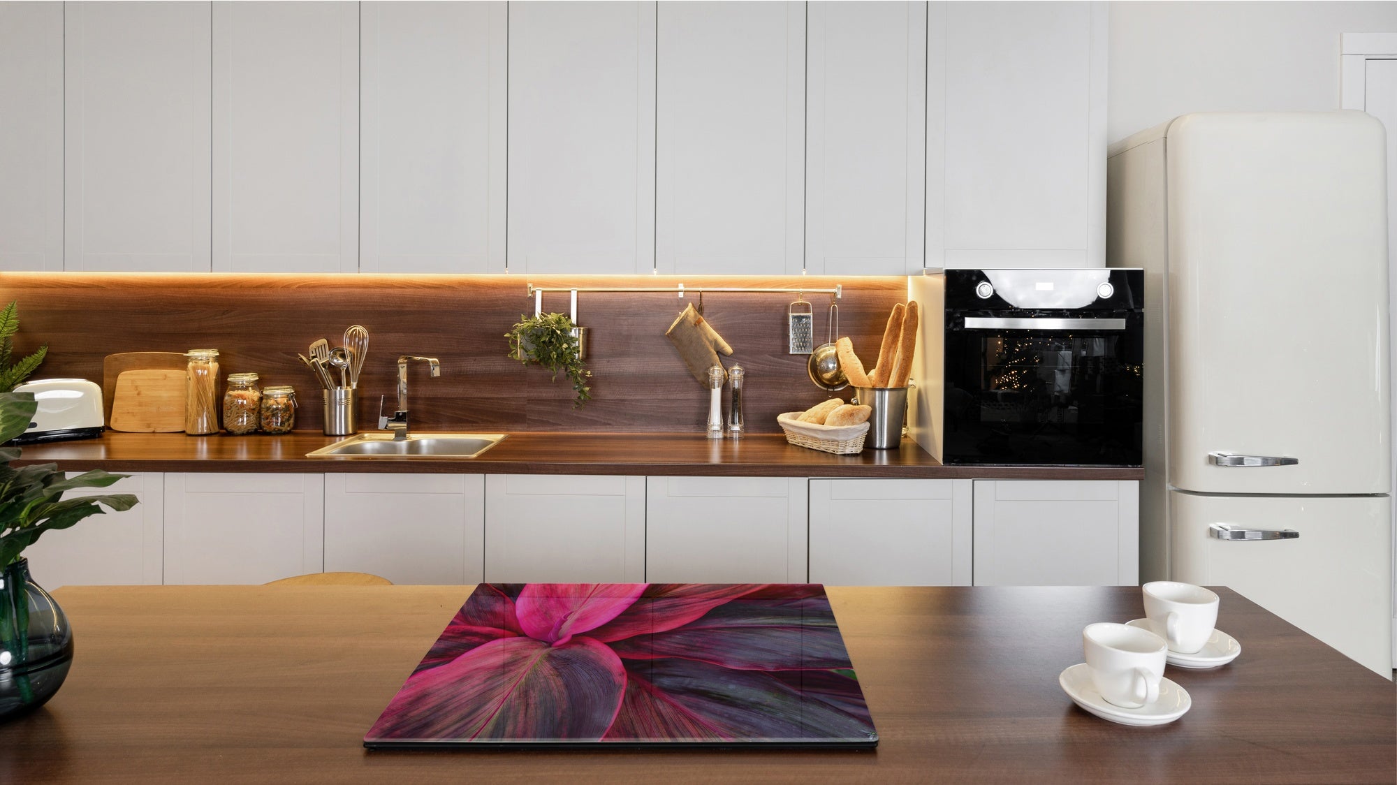 Tempered GLASS Cutting Board – Worktop saver and Pastry Board –- Glass Kitchen Board; MEASURES: SINGLE: 60 x 52 cm (23,62” x 20,47”); DOUBLE: 30 x 52 cm (11,81” x 20,47”); D34 Nature Series: Fluorescent leaves