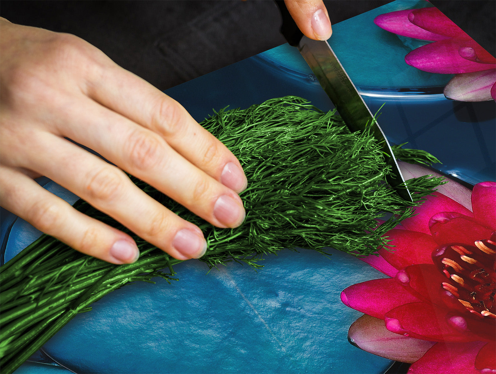 Tempered GLASS Cutting Board – Worktop saver and Pastry Board –- Glass Kitchen Board; MEASURES: SINGLE: 60 x 52 cm (23,62” x 20,47”); DOUBLE: 30 x 52 cm (11,81” x 20,47”); D34 Nature Series: Pink lotus flower