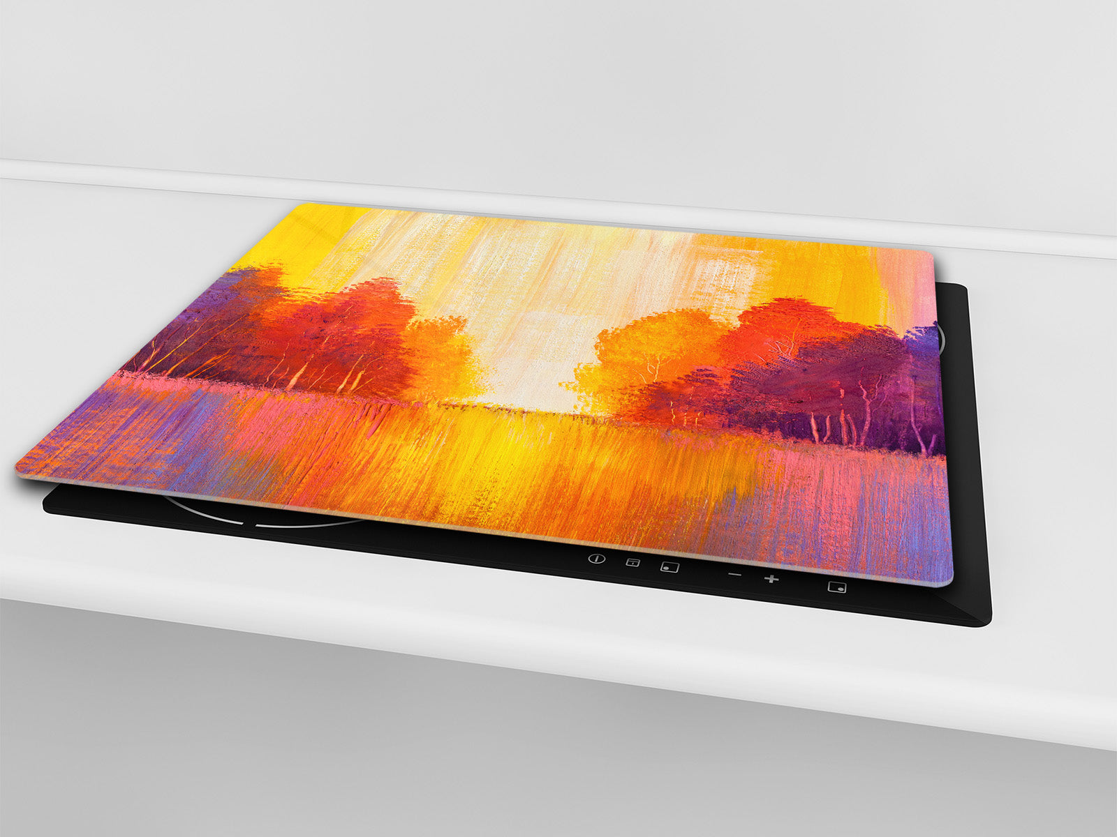UNIQUE Tempered GLASS Kitchen Board –Scratch Resistant Glass Cutting Board – MEASURES: SINGLE: 60 x 52 cm (23,62” x 20,47”); DOUBLE: 30 x 52 cm (11,81” x 20,47”); D35 Art Series : Colourful trees 2