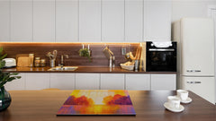 UNIQUE Tempered GLASS Kitchen Board –Scratch Resistant Glass Cutting Board – MEASURES: SINGLE: 60 x 52 cm (23,62” x 20,47”); DOUBLE: 30 x 52 cm (11,81” x 20,47”); D35 Art Series : Colourful trees 2