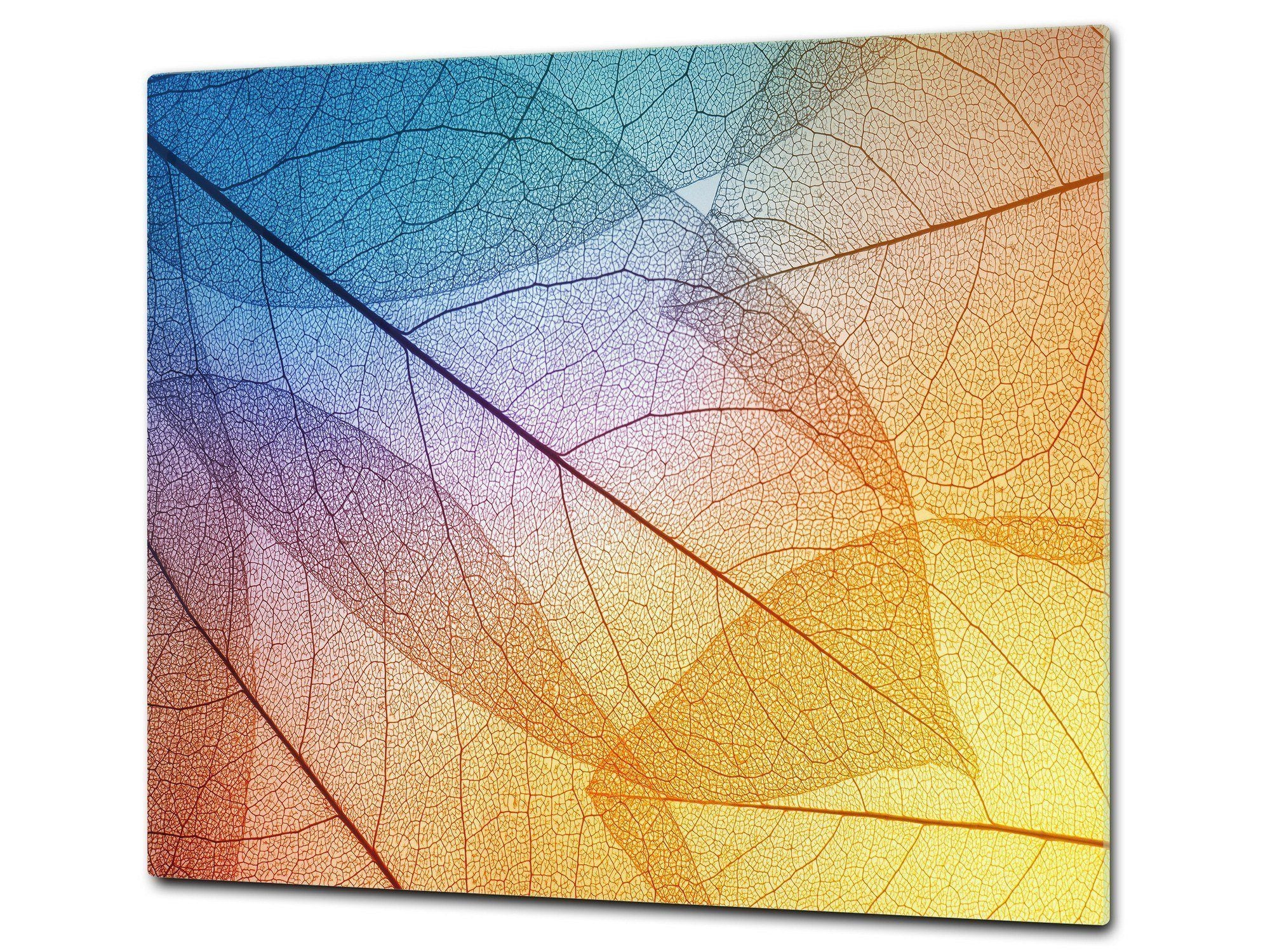 Tempered GLASS Cutting Board – Worktop saver and Pastry Board –- Glass Kitchen Board; MEASURES: SINGLE: 60 x 52 cm (23,62” x 20,47”); DOUBLE: 30 x 52 cm (11,81” x 20,47”); D34 Nature Series: Colourful transparent leaves