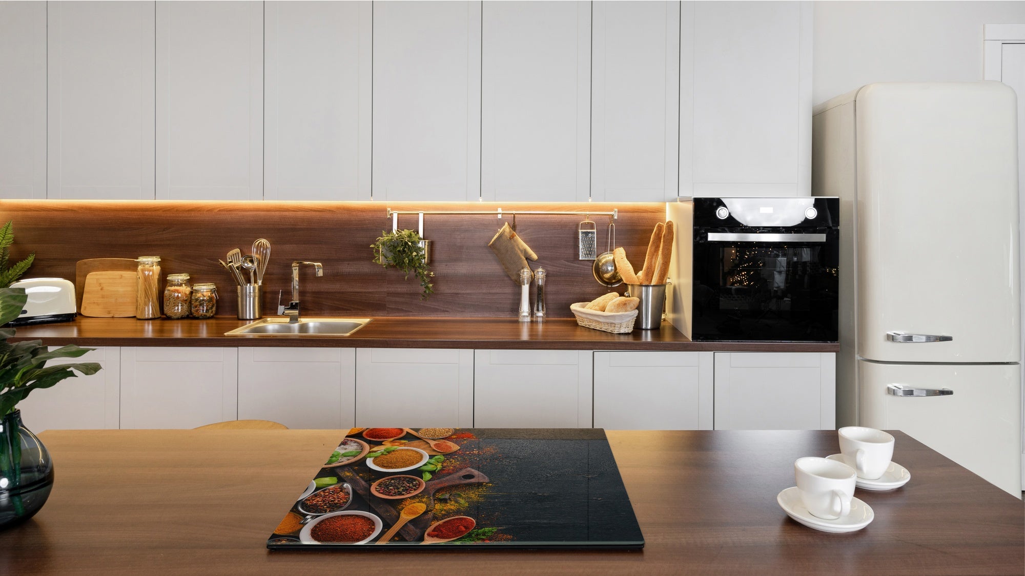 Induction Cooktop Cover –Shatter Resistant Glass Kitchen Board – Hob cover; MEASURES: SINGLE: 60 x 52 cm (23,62” x 20,47”); DOUBLE: 30 x 52 cm (11,81” x 20,47”); D38 Herbs and spices Series : Colourful spices