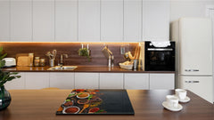 Induction Cooktop Cover –Shatter Resistant Glass Kitchen Board – Hob cover; MEASURES: SINGLE: 60 x 52 cm (23,62” x 20,47”); DOUBLE: 30 x 52 cm (11,81” x 20,47”); D38 Herbs and spices Series : Colourful spices