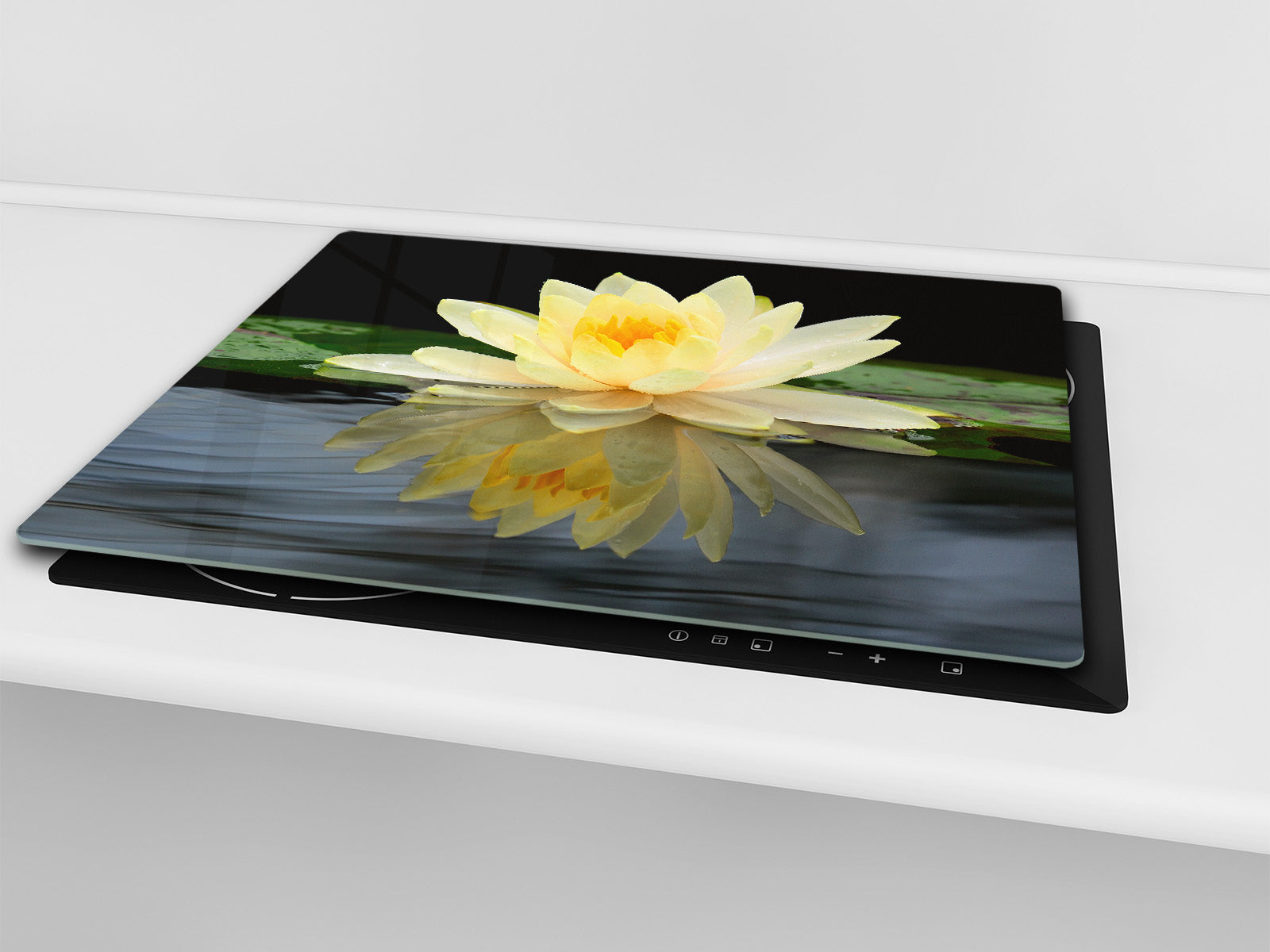 Tempered GLASS Cutting Board – Worktop saver and Pastry Board –- Glass Kitchen Board; MEASURES: SINGLE: 60 x 52 cm (23,62” x 20,47”); DOUBLE: 30 x 52 cm (11,81” x 20,47”); D34 Nature Series: Beautiful water lilly flower 2