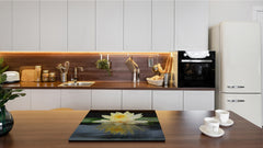 Tempered GLASS Cutting Board – Worktop saver and Pastry Board –- Glass Kitchen Board; MEASURES: SINGLE: 60 x 52 cm (23,62” x 20,47”); DOUBLE: 30 x 52 cm (11,81” x 20,47”); D34 Nature Series: Beautiful water lilly flower 2