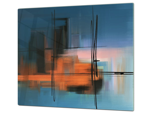 Chopping Board - Induction Cooktop Cover - Glass Cutting Board – Impact & Shatter Resistant – MEASURES: SINGLE: 60 x 52 cm; DOUBLE: 2 x 30 x 52 cm; D42 Modern Art Series : Blurry Landscape