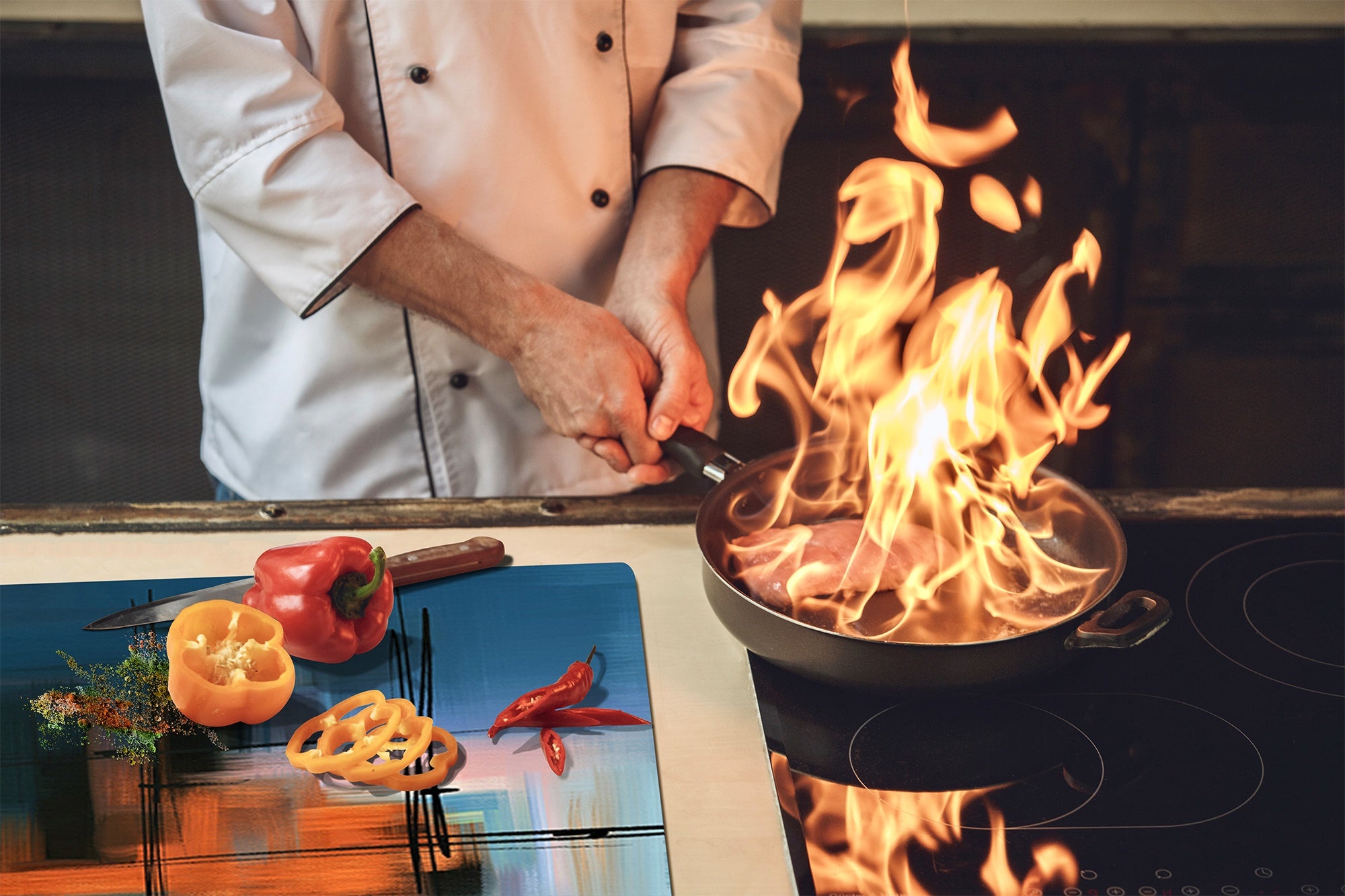 Chopping Board - Induction Cooktop Cover - Glass Cutting Board – Impact & Shatter Resistant – MEASURES: SINGLE: 60 x 52 cm; DOUBLE: 2 x 30 x 52 cm; D42 Modern Art Series : Blurry Landscape