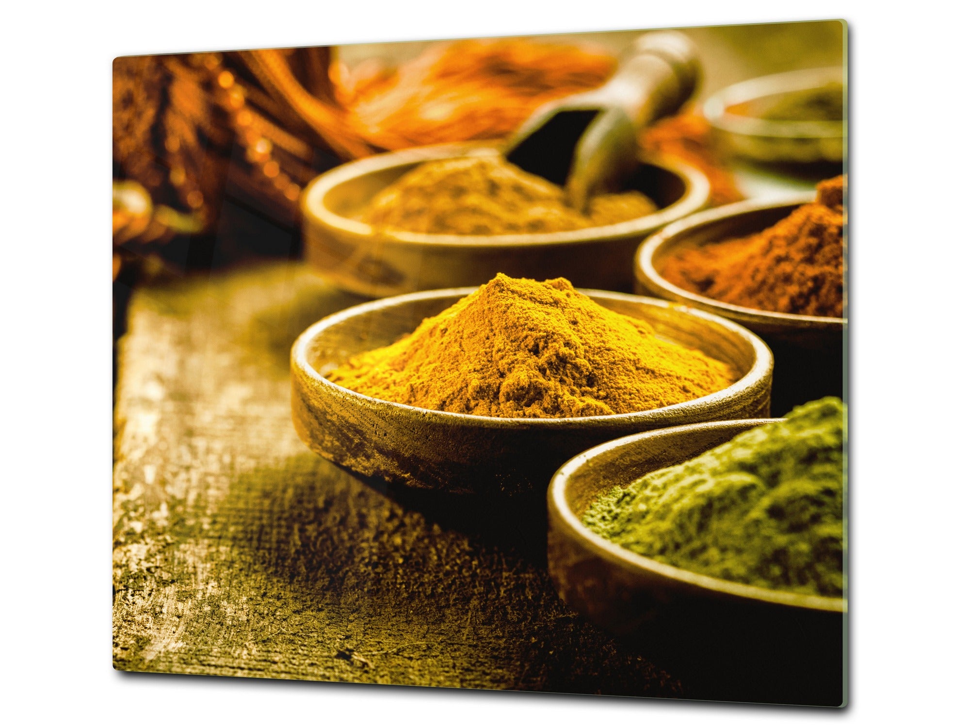 Induction Cooktop Cover –Shatter Resistant Glass Kitchen Board – Hob cover; MEASURES: SINGLE: 60 x 52 cm (23,62” x 20,47”); DOUBLE: 30 x 52 cm (11,81” x 20,47”); D38 Herbs and spices Series : Curry powder