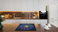 Chopping Board - Induction Cooktop Cover - Glass Cutting Board – Impact & Shatter Resistant – MEASURES: SINGLE: 60 x 52 cm; DOUBLE: 2 x 30 x 52 cm; D42 Modern Art Series : Circle of Zodiac