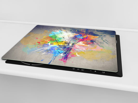 Premium Tempered Glass Cutting Board and Worktop Saver – Glass Pastry Board and Cooktop Cover – MEASURES: SINGLE: 60 x 52 cm; DOUBLE: 2 x 30 x 52 cm; D40 Colorful Illustrations Series : Colours of Life