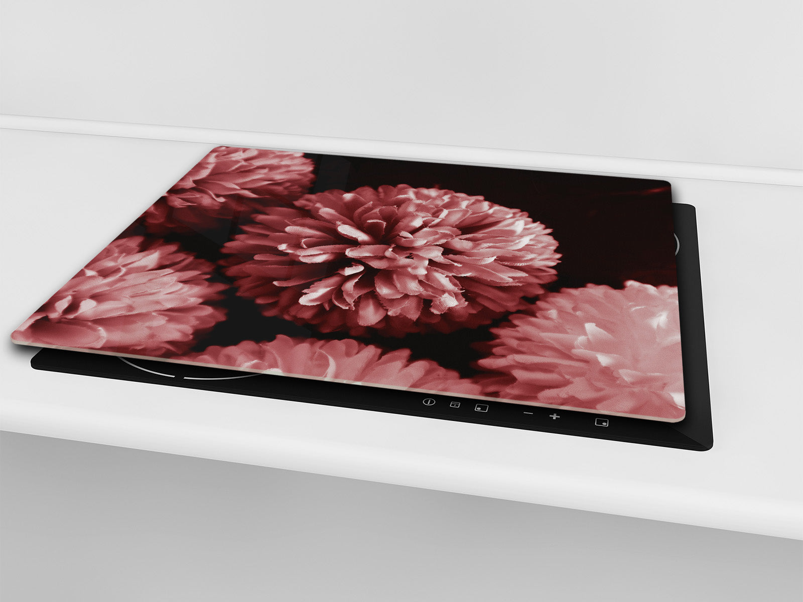 Tempered GLASS Cutting Board – Worktop saver and Pastry Board –- Glass Kitchen Board; MEASURES: SINGLE: 60 x 52 cm (23,62” x 20,47”); DOUBLE: 30 x 52 cm (11,81” x 20,47”); D34 Nature Series: Pink flower frame