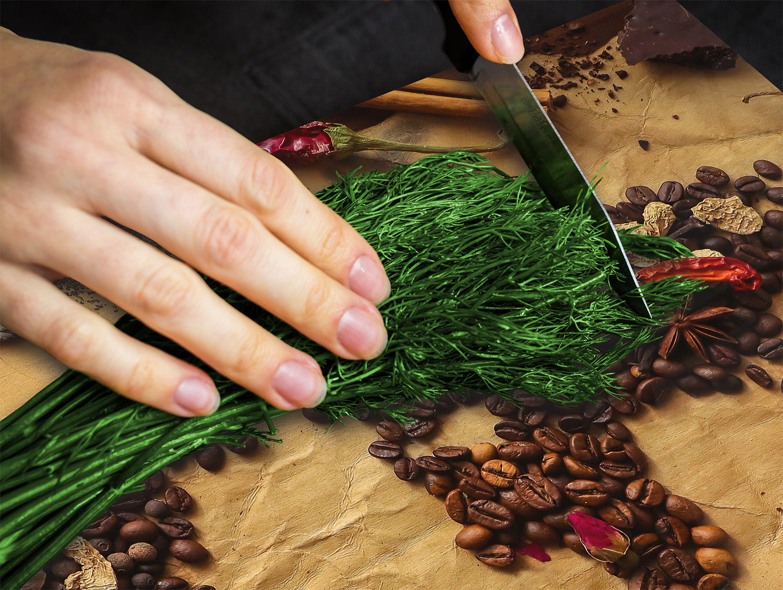 Induction Cooktop Cover –Shatter Resistant Glass Kitchen Board – Hob cover; MEASURES: SINGLE: 60 x 52 cm (23,62” x 20,47”); DOUBLE: 30 x 52 cm (11,81” x 20,47”); D38 Herbs and spices Series : Coffee world map