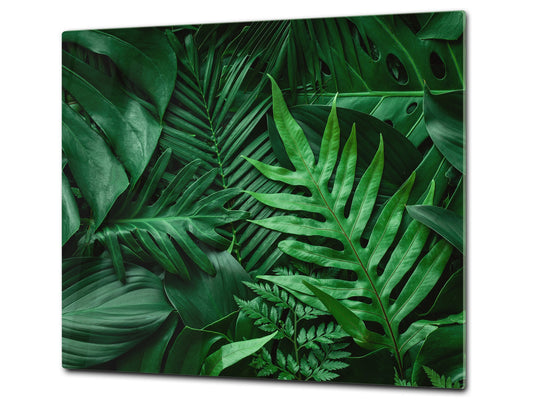 Tempered GLASS Cutting Board – Worktop saver and Pastry Board –- Glass Kitchen Board; MEASURES: SINGLE: 60 x 52 cm (23,62” x 20,47”); DOUBLE: 30 x 52 cm (11,81” x 20,47”); D34 Nature Series: Dark tropical nature