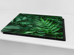 Tempered GLASS Cutting Board – Worktop saver and Pastry Board –- Glass Kitchen Board; MEASURES: SINGLE: 60 x 52 cm (23,62” x 20,47”); DOUBLE: 30 x 52 cm (11,81” x 20,47”); D34 Nature Series: Dark tropical nature