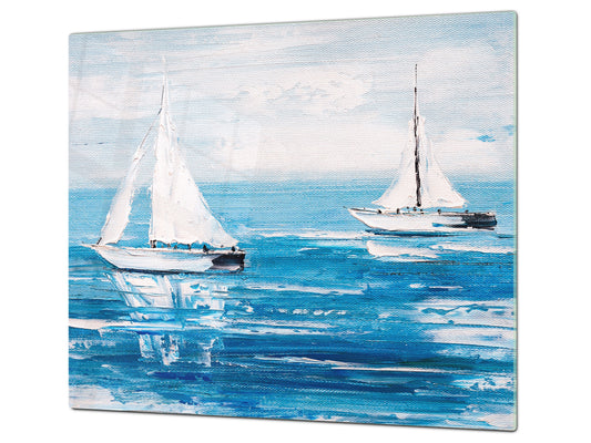 Tempered Glass Multi-Function Board: Cooktop Cover, Pastry and Hot Pot Stand and Worktop Saver – MEASURES: SINGLE: 60 x 52 cm; DOUBLE: 2 x 30 x 52 cm; D43 Abstract Concepts Series 2 : Sailing Boats
