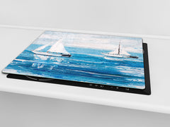 Tempered Glass Multi-Function Board: Cooktop Cover, Pastry and Hot Pot Stand and Worktop Saver – MEASURES: SINGLE: 60 x 52 cm; DOUBLE: 2 x 30 x 52 cm; D43 Abstract Concepts Series 2 : Sailing Boats