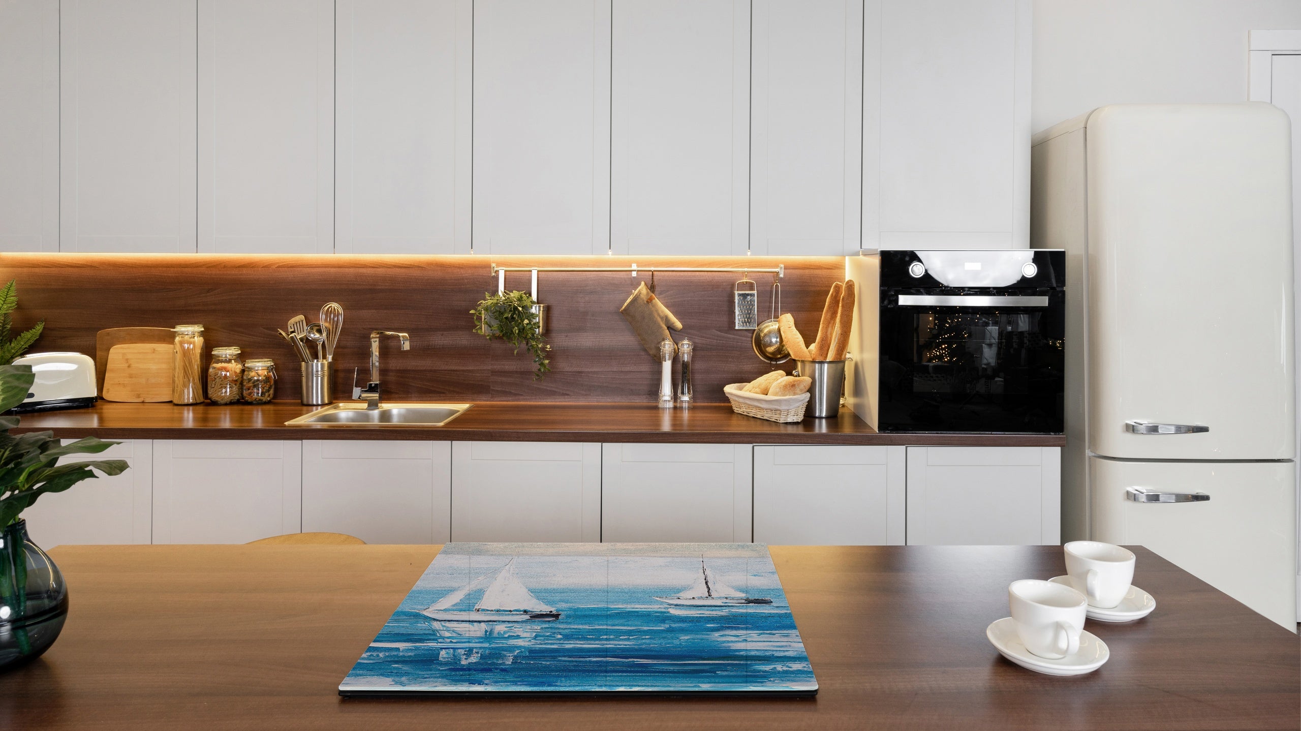Tempered Glass Multi-Function Board: Cooktop Cover, Pastry and Hot Pot Stand and Worktop Saver – MEASURES: SINGLE: 60 x 52 cm; DOUBLE: 2 x 30 x 52 cm; D43 Abstract Concepts Series 2 : Sailing Boats