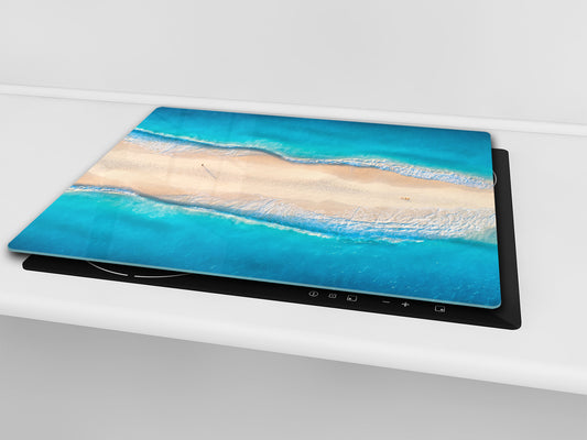 UNIQUE Tempered GLASS Kitchen Board –Scratch Resistant Glass Cutting Board – MEASURES: SINGLE: 60 x 52 cm (23,62” x 20,47”); DOUBLE: 30 x 52 cm (11,81” x 20,47”); D35 Art Series : Beaches of Zanzibar