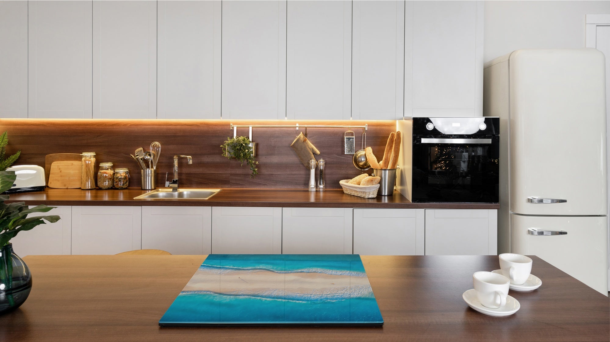 UNIQUE Tempered GLASS Kitchen Board –Scratch Resistant Glass Cutting Board – MEASURES: SINGLE: 60 x 52 cm (23,62” x 20,47”); DOUBLE: 30 x 52 cm (11,81” x 20,47”); D35 Art Series : Beaches of Zanzibar